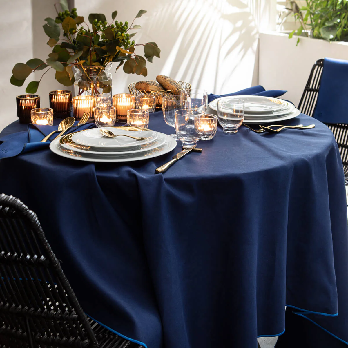 NUANCES COTON & LIN BLEU NUIT Nappe rectangulaire 180 x 250 cm - Image 4