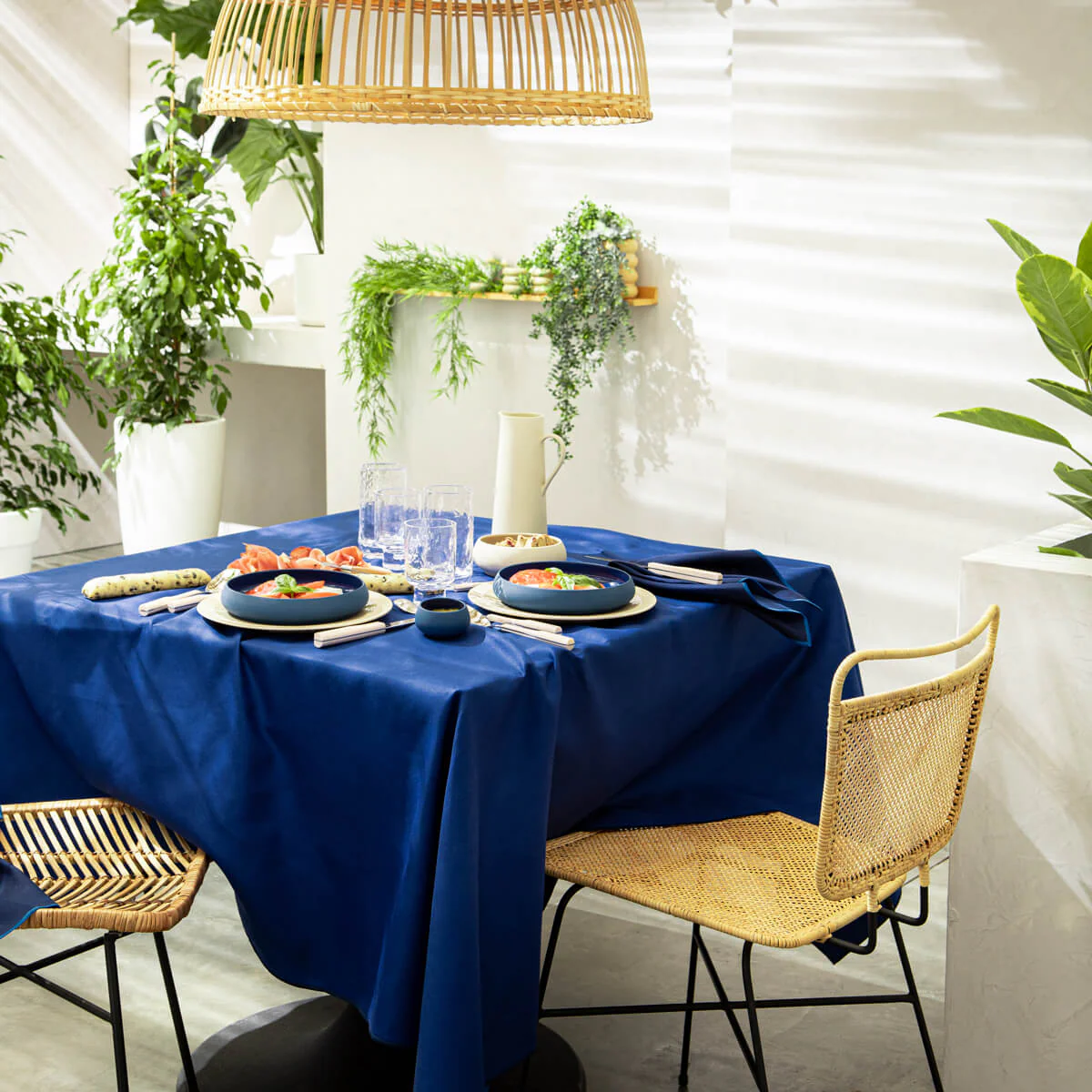 NUANCES COTON & LIN BLEU ROY Nappe rectangulaire 180 x 250 cm - Image 4