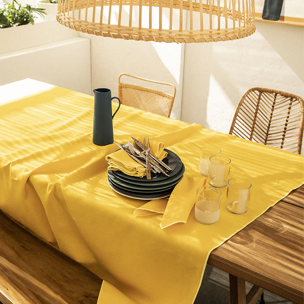 NUANCES COTON & LIN JAUNE TOURNESOL Nappe rectangulaire 180 x 250 cm - Image 3