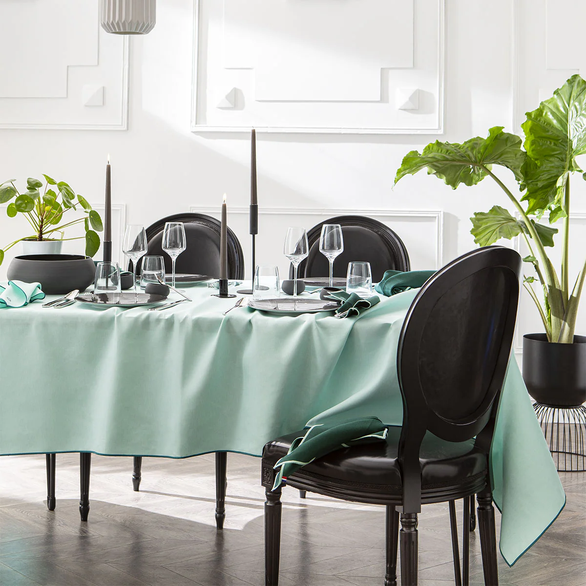 NUANCES COTON & LIN VERT MENTHE Nappe rectangulaire 180 x 250 cm - Image 4