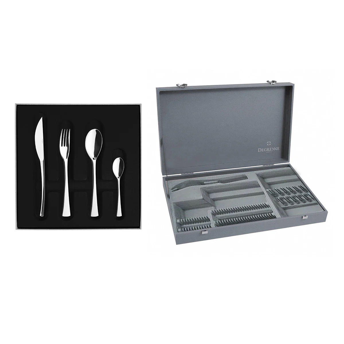 SOLSTICE MIROIR Colis écrin 50 couverts monobloc lame scie n°1